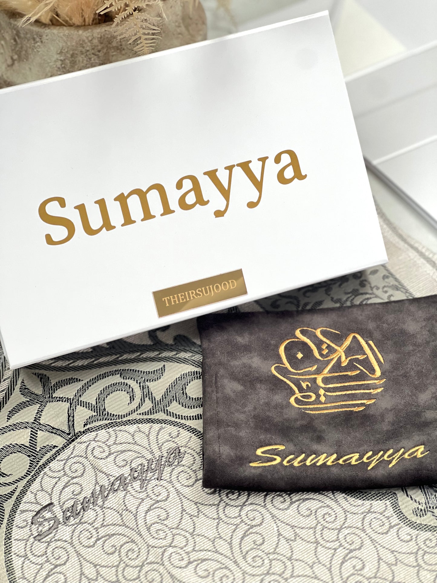 Embroidered Prayermat, Quran Cover in Personalised Gift Box