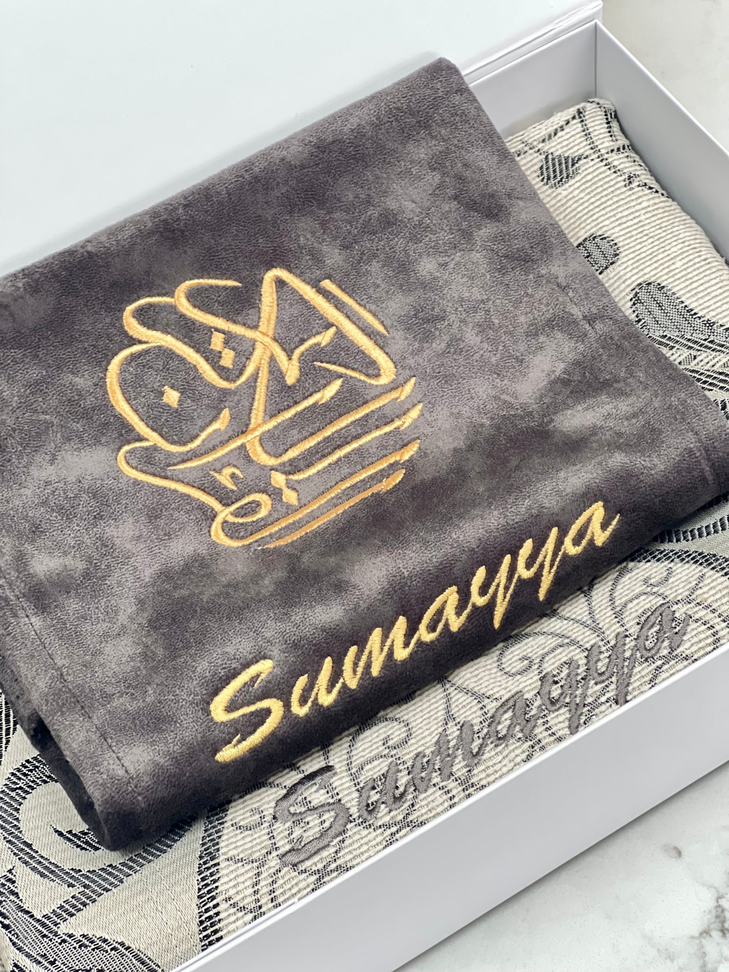 Embroidered Prayermat, Quran Cover in Personalised Gift Box