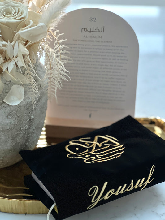 Embroidered Prayermat, Quran Cover in Personalised Gift Box