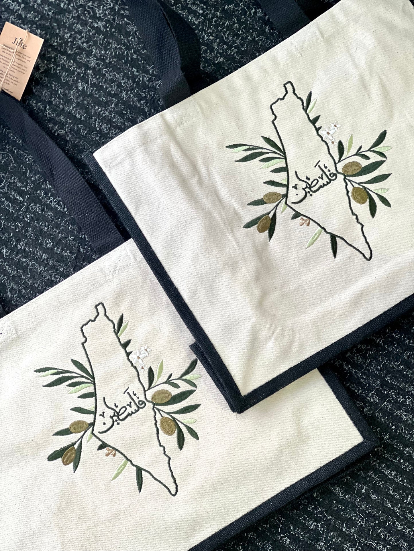 Embroidered Olive Palestine Tote Bag